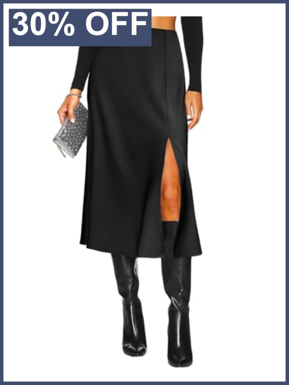 High Waisted Satin Silk Midi Skirt A-Line Side Slit Long Skirt